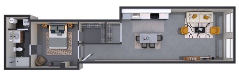 Floor plan for 1 bed, 1 bath, 602 sqft